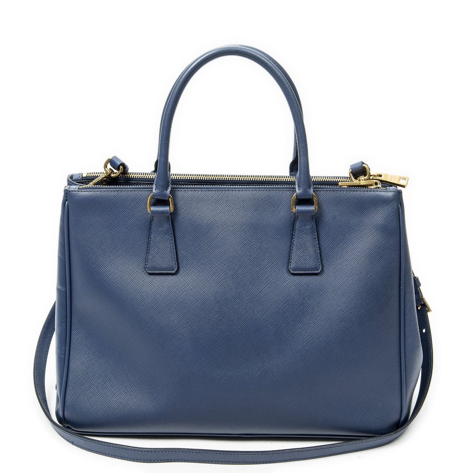 Prada Large Double Zip Galleria Tote Blue Saffiano Leather — view 5