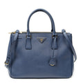 Prada Large Double Zip Galleria Tote Blue Saffiano Leather