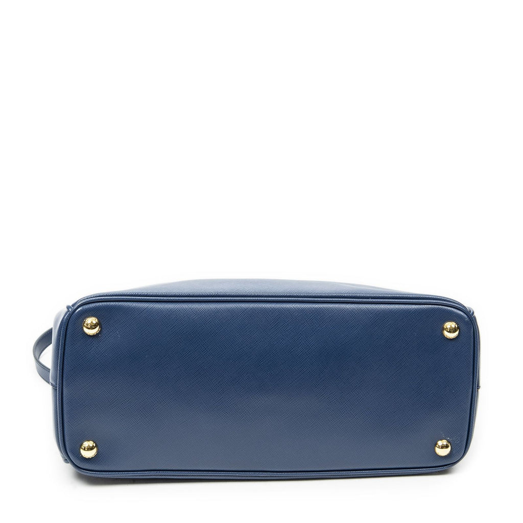 Prada Large Double Zip Galleria Tote Dark Blue Saffiano Leather — view 6