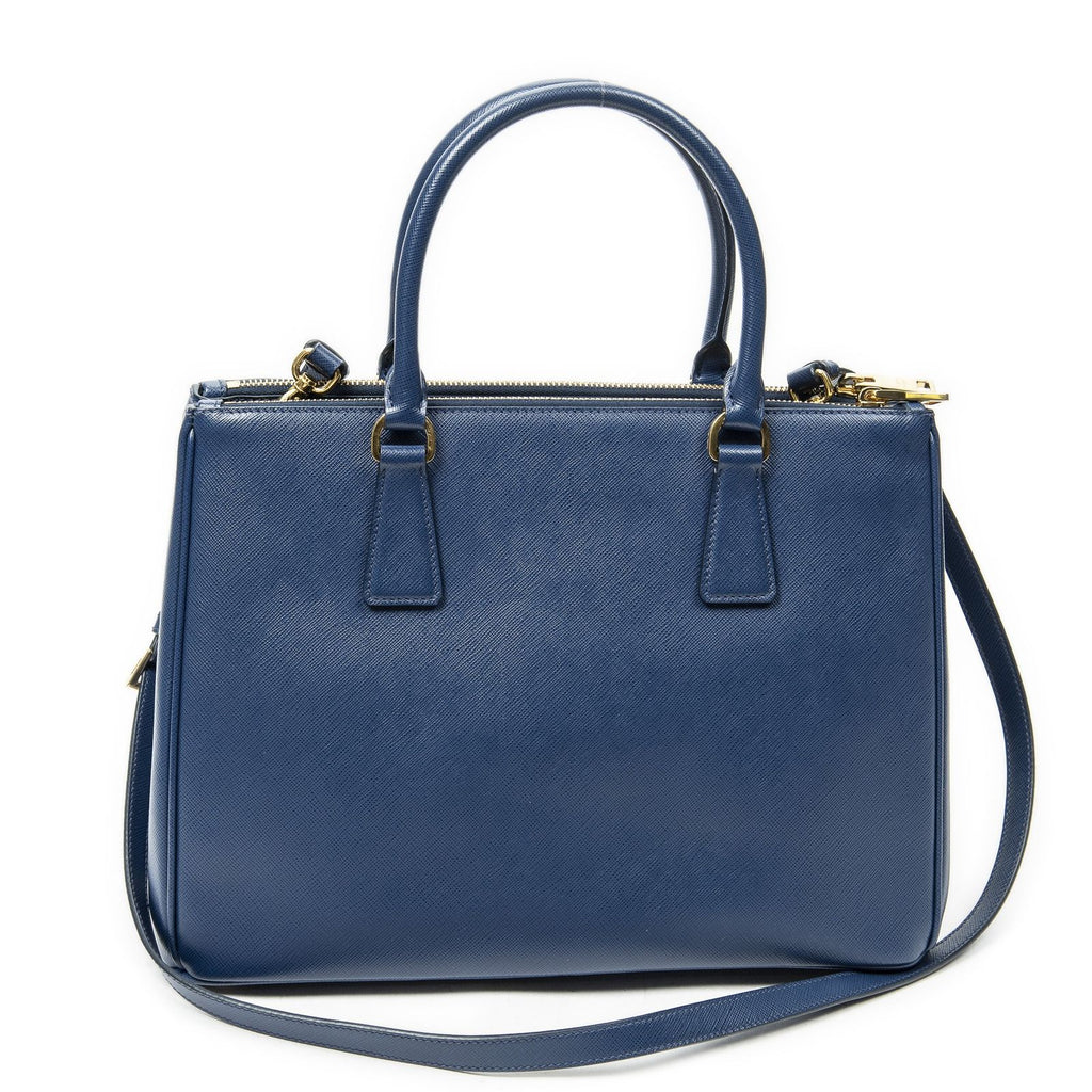 Prada Large Double Zip Galleria Tote Dark Blue Saffiano Leather — view 5