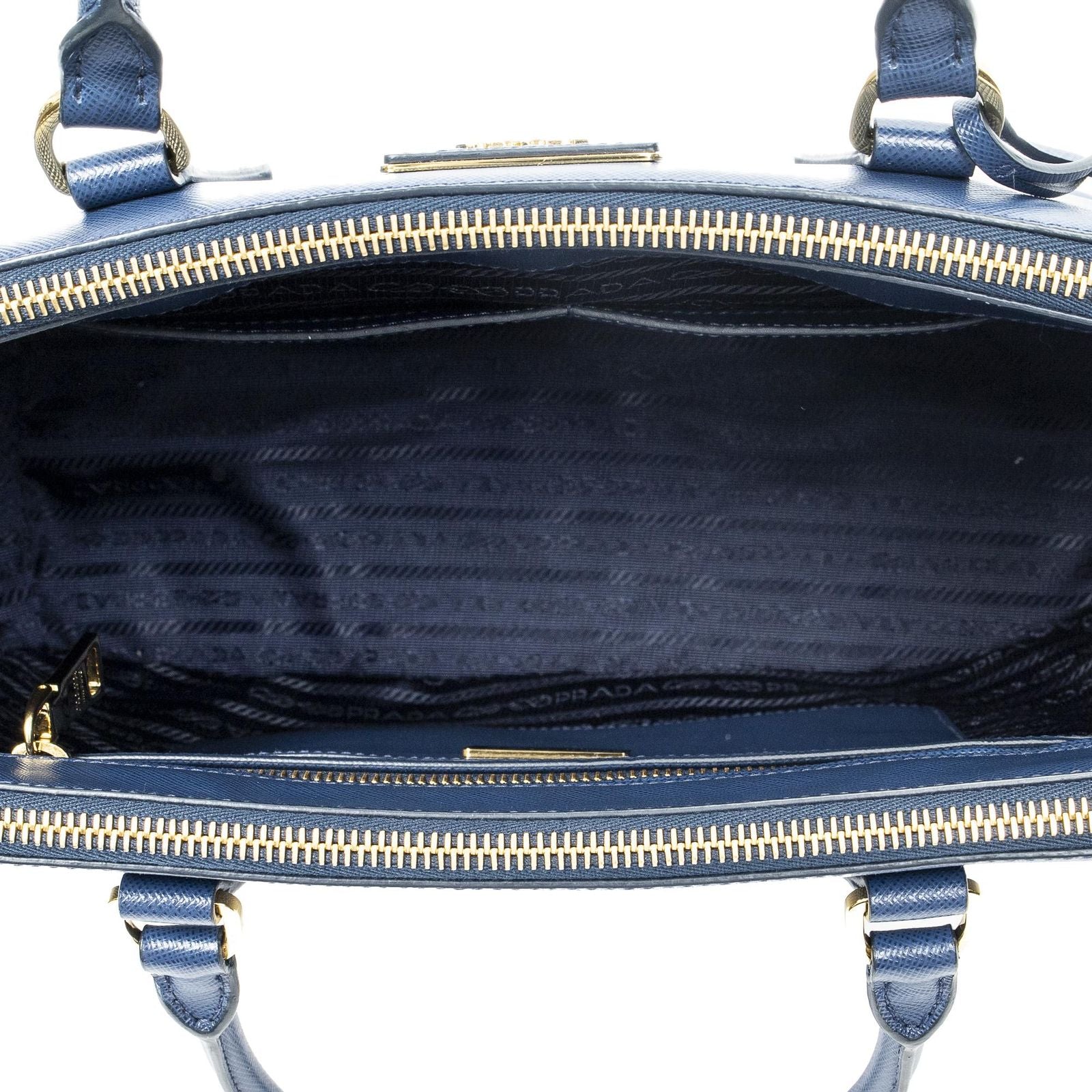 Prada Large Double Zip Galleria Tote Dark Blue Saffiano Leather — view 9