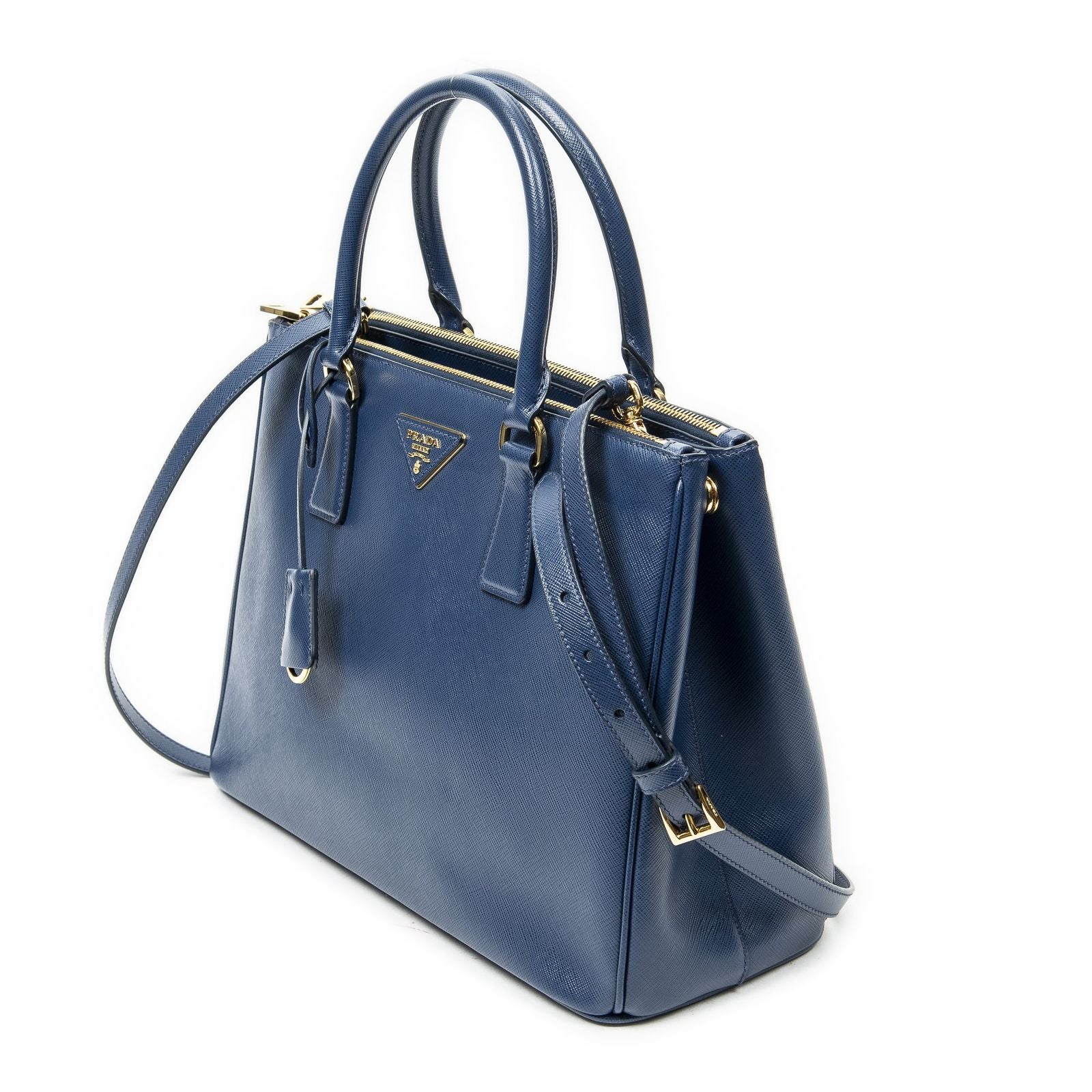 Prada Large Double Zip Galleria Tote Dark Blue Saffiano Leather — view 2