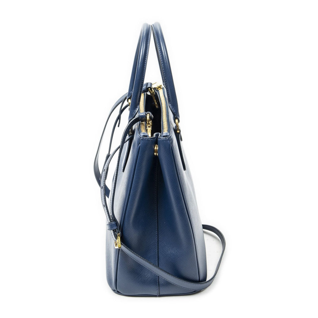 Prada Large Double Zip Galleria Tote Dark Blue Saffiano Leather — view 3