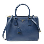 Prada Large Double Zip Galleria Tote Dark Blue Saffiano Leather