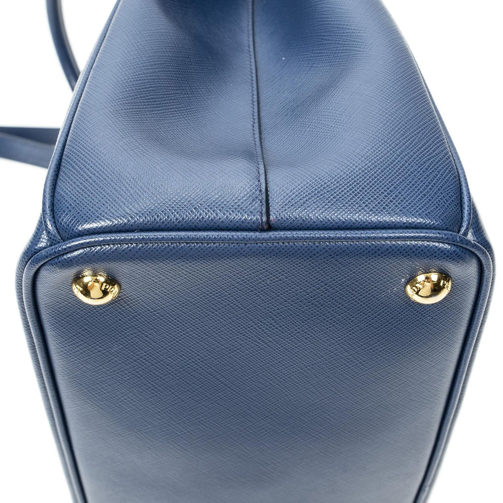 Prada Large Double Zip Galleria Tote Dark Blue Saffiano Leather — view 8
