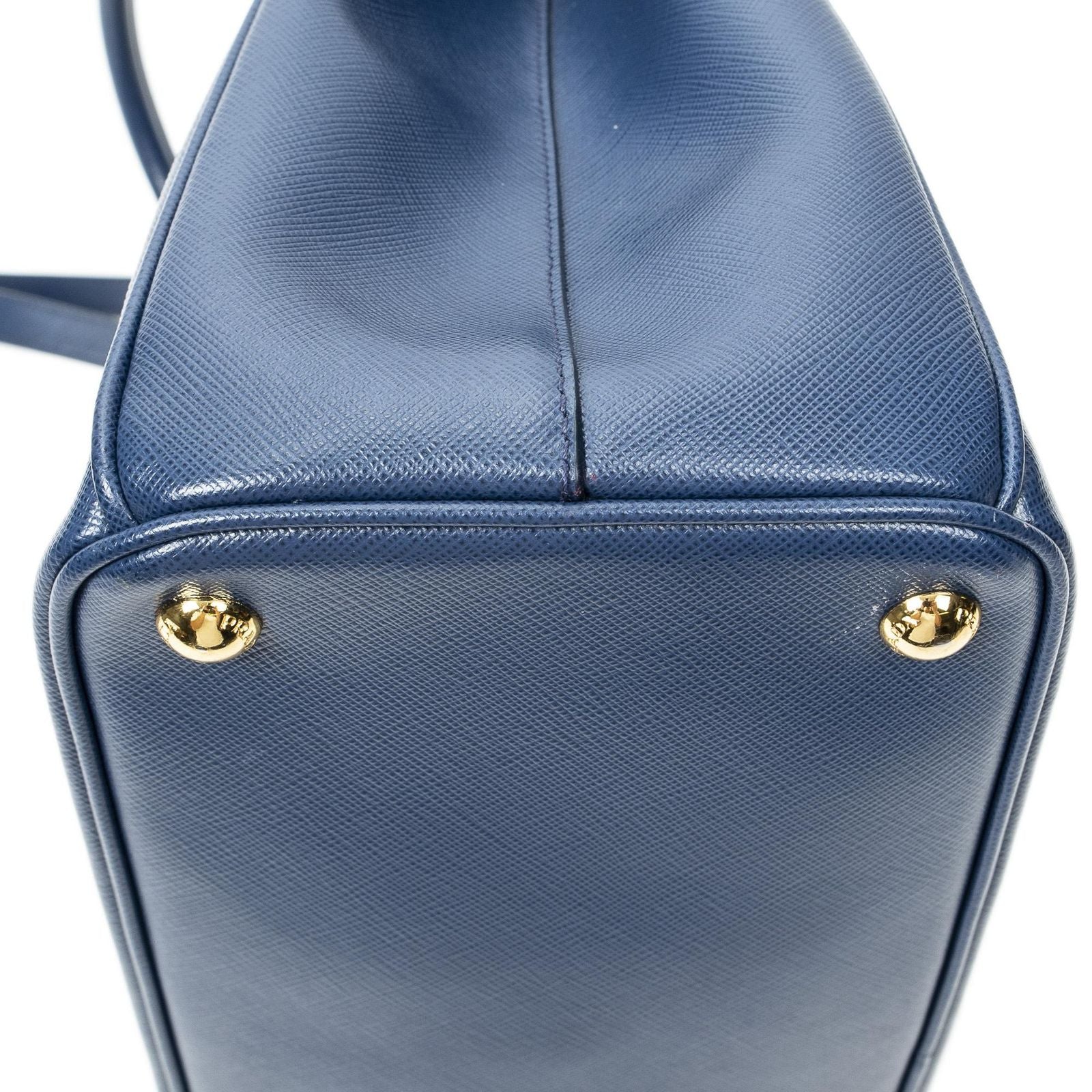 Prada Large Double Zip Galleria Tote Dark Blue Saffiano Leather — view 8