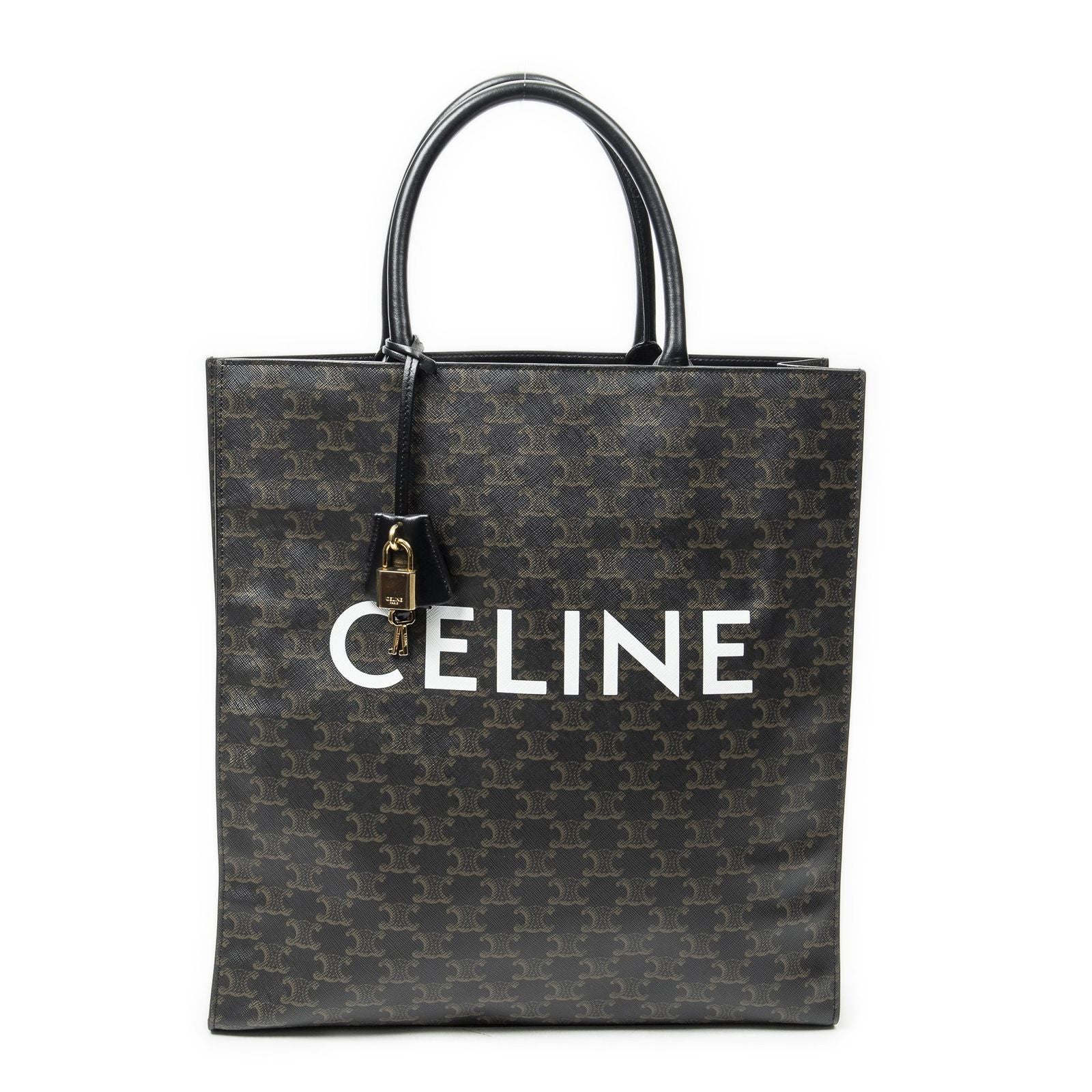 Celine Medium Vertical Cabas Black Brown Triomphe Canvas Messenger