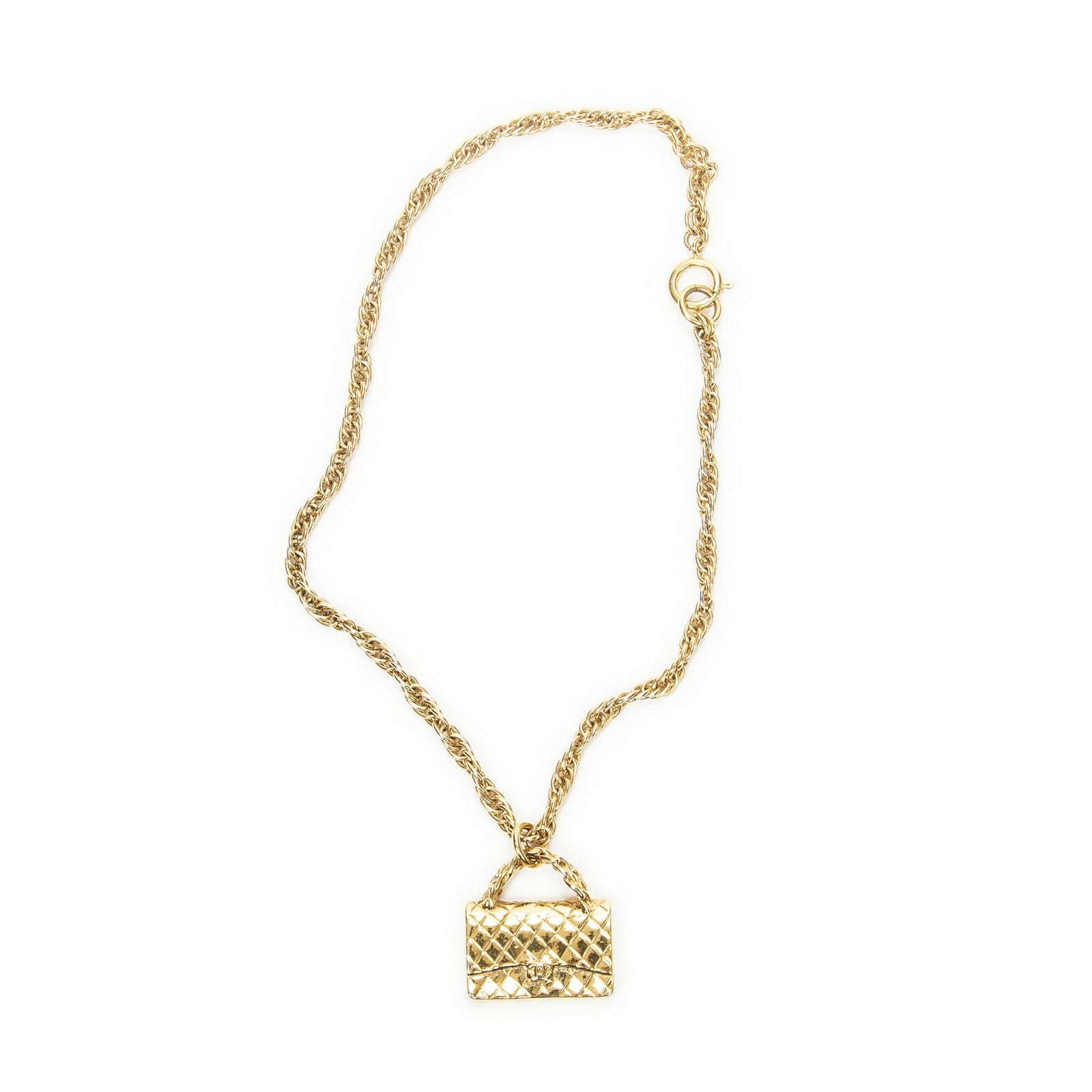 Chanel CC Logo Heart Pendant Chain Necklace Gold Plated