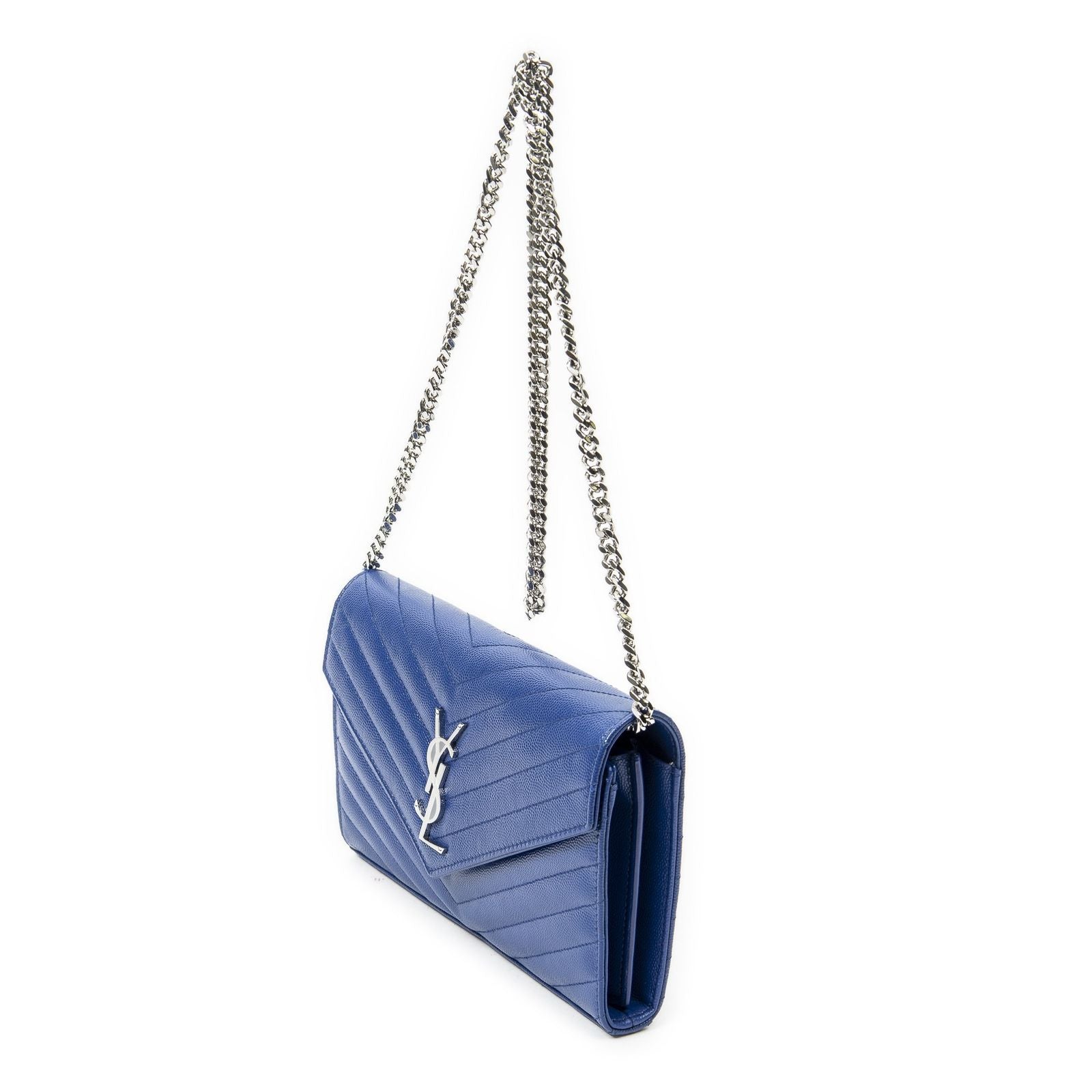Saint Laurent Classic Cassandre Chain Wallet Blue Matelasse Gray N'de Poudre — view 2