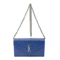 Saint Laurent Classic Cassandre Chain Wallet Blue Matelasse Gray N'de Poudre