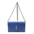 Saint Laurent Classic Cassandre Chain Wallet Blue Matelasse Gray N'de Poudre
