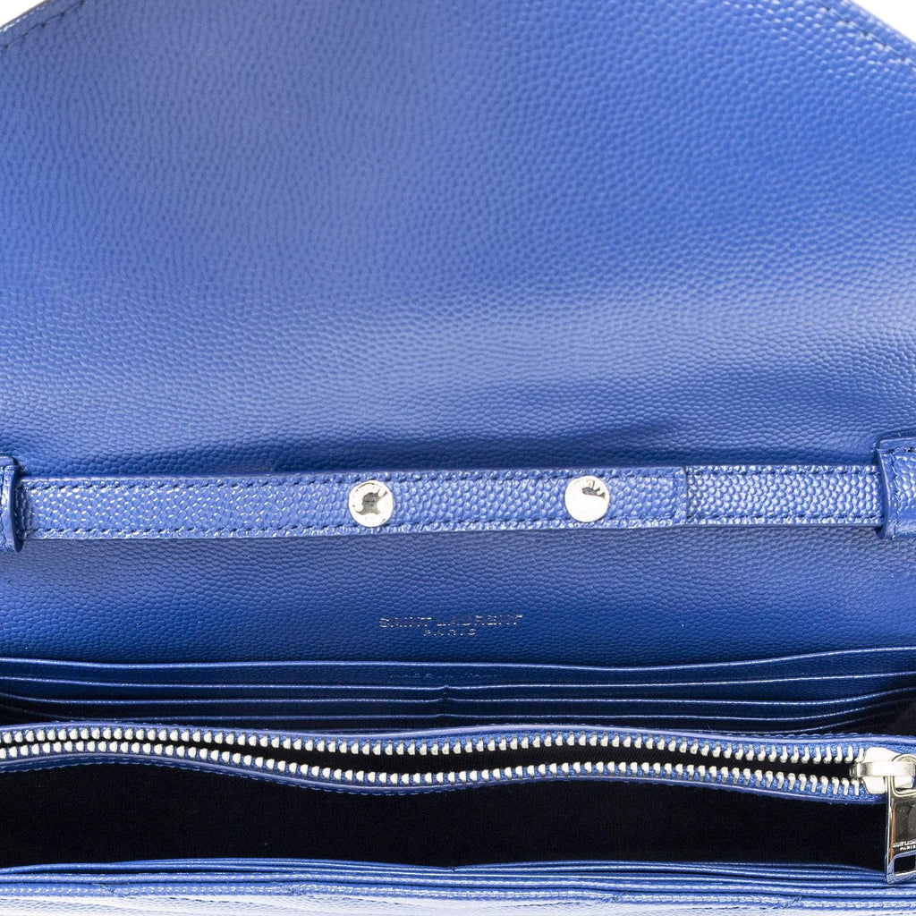 Saint Laurent Classic Cassandre Chain Wallet Blue Matelasse Gray N'de Poudre — view 9