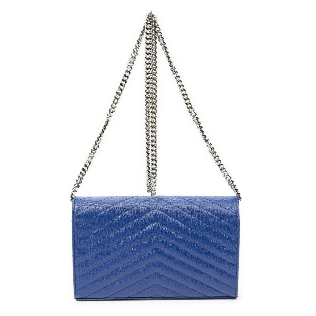 Saint Laurent Classic Cassandre Chain Wallet Blue Matelasse Gray N'de Poudre — view 5
