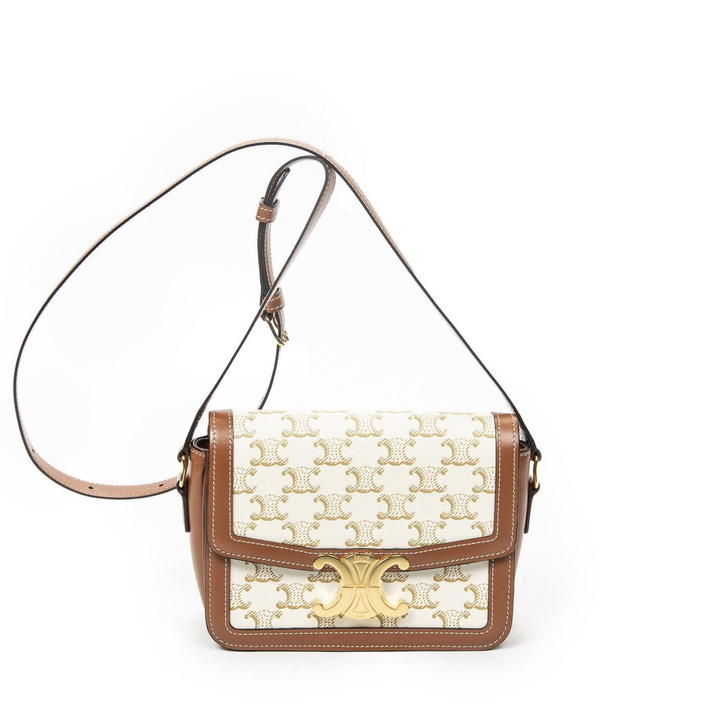 Celine Teen Triomphe Crossbody White Tan Canvas
