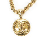 Chanel CC Round Pendant Chain Necklace Gold Plated — view 2