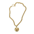 Chanel CC Round Pendant Chain Necklace Gold Plated