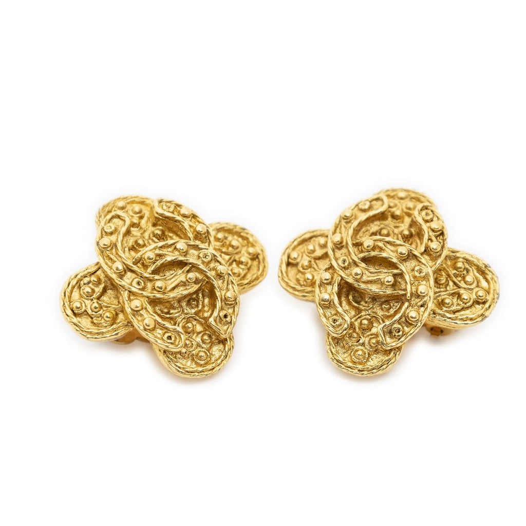 Chanel CC Logo Clip Type Earrings Gold Plated