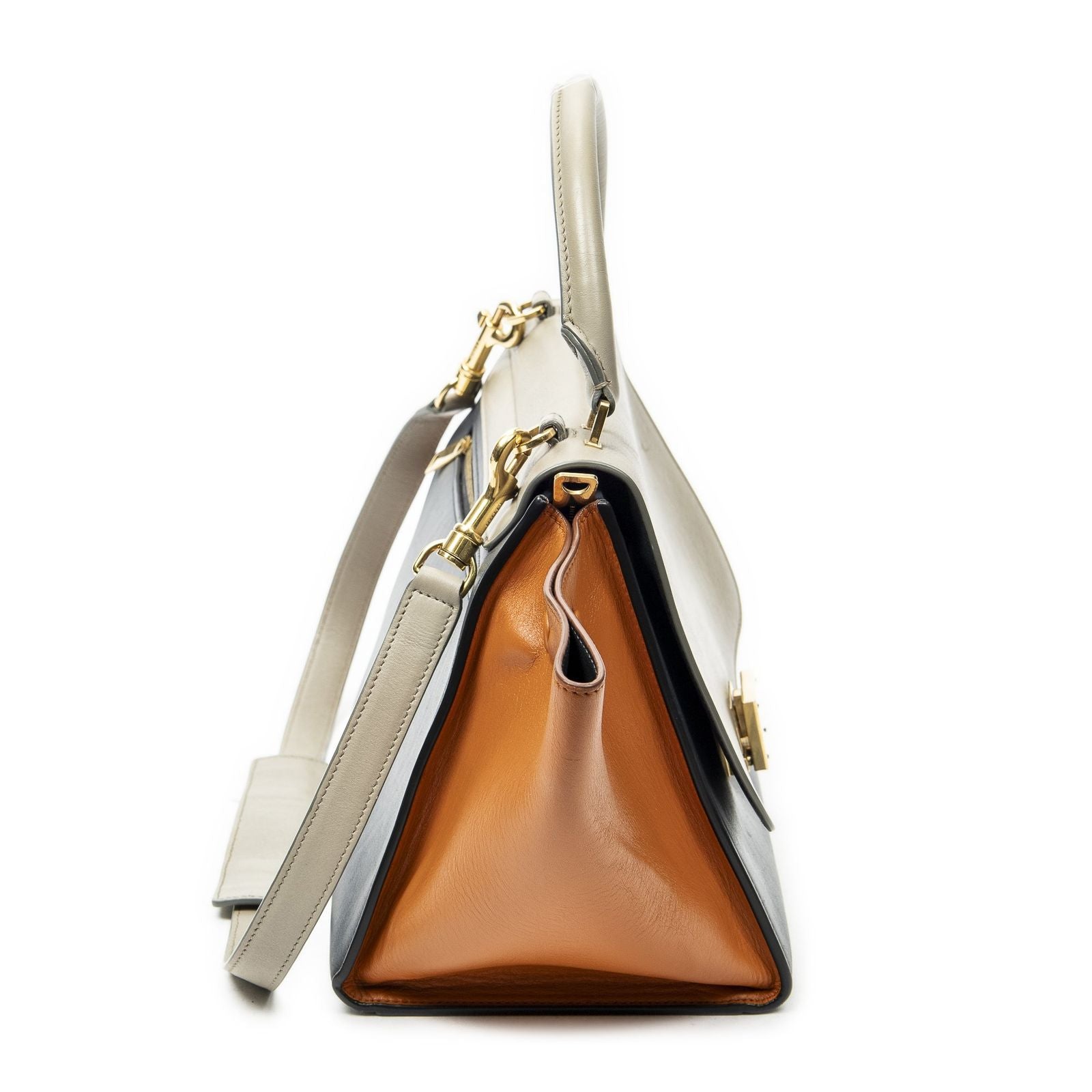 Celine Small Tricolor Trapeze Navy Beige Orange Calfskin Leather Messenger — view 4