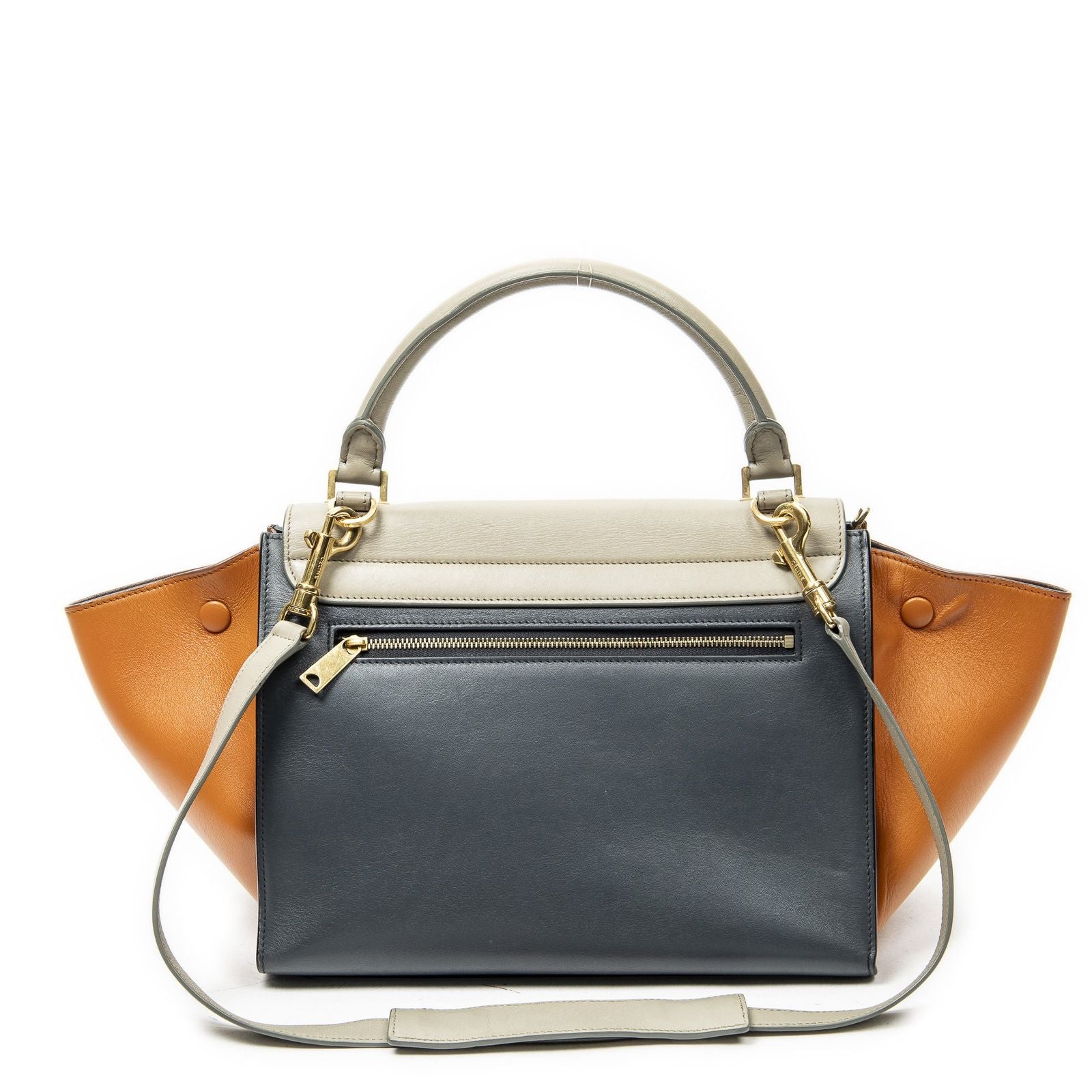 Celine Small Tricolor Trapeze Navy Beige Orange Calfskin Leather Messenger — view 5