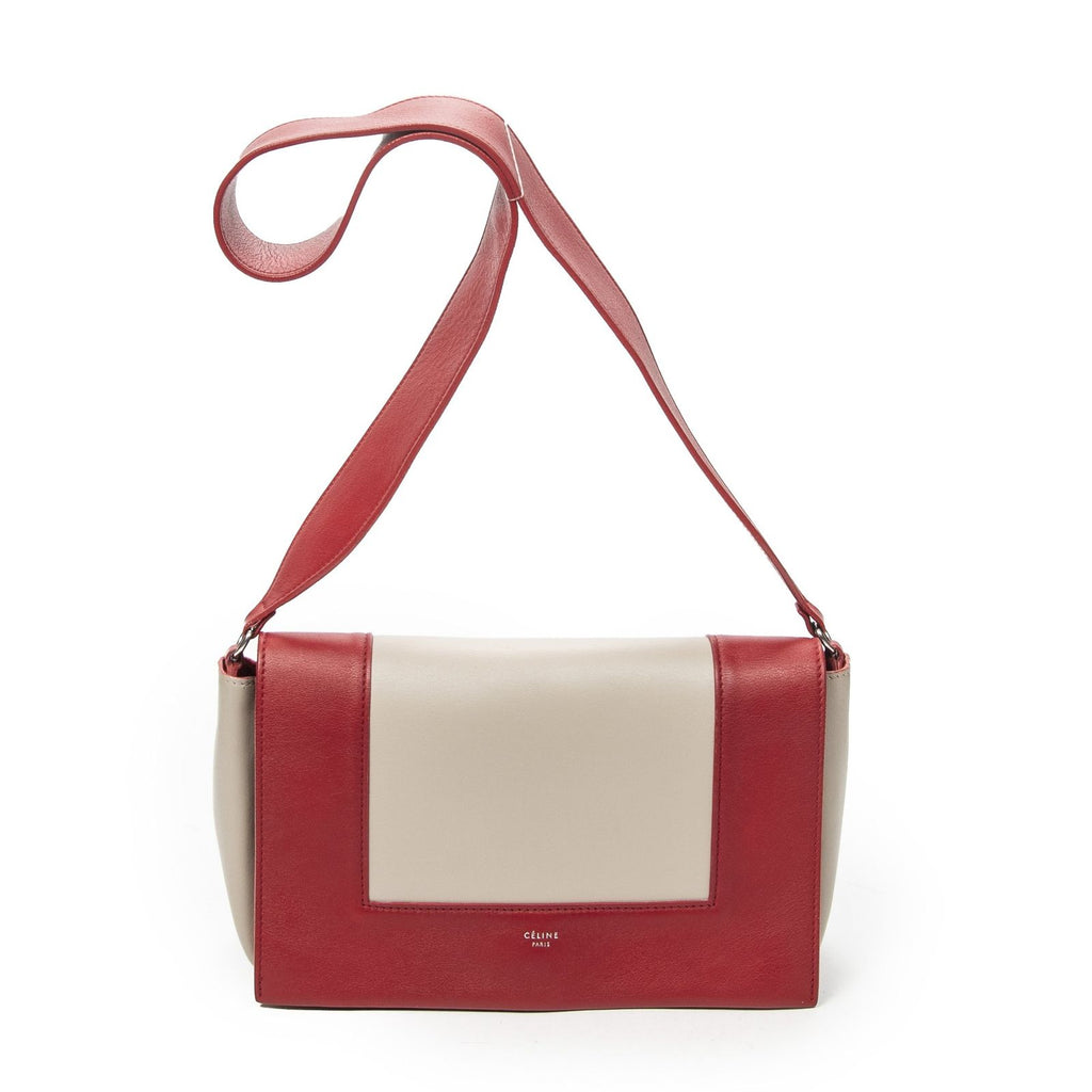 Celine Frame Cross Belt Bag Red Beige Calfskin Leather