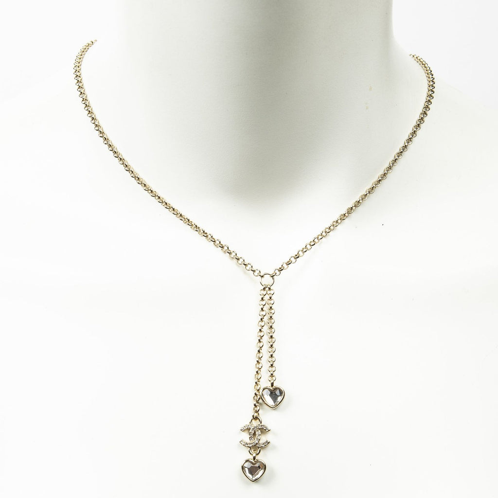 Chanel CC Heart Rhinestone Pendant Gold Plated