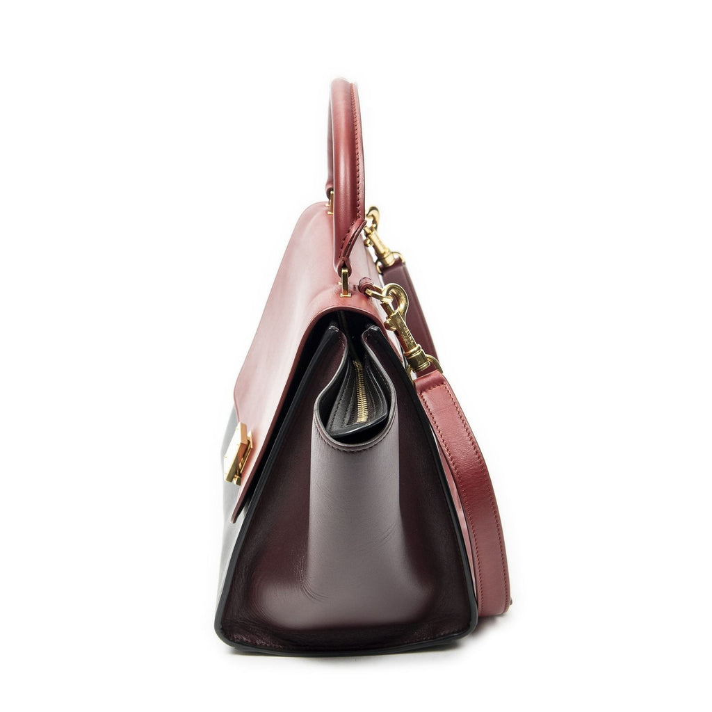 Celine Small Tricolor Trapeze Red Dark Brown Burgundy Calfskin Leather Messenger — view 3