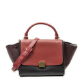 Celine Small Tricolor Trapeze Red Dark Brown Burgundy Calfskin Leather Messenger