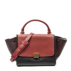 Celine Small Tricolor Trapeze Red Dark Brown Burgundy Calfskin Leather Messenger