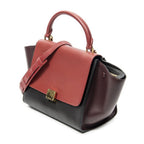 Celine Small Tricolor Trapeze Red Dark Brown Burgundy Calfskin Leather Messenger — view 2
