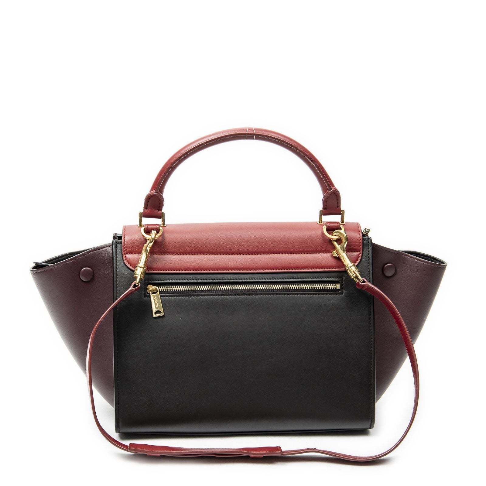 Celine Small Tricolor Trapeze Red Dark Brown Burgundy Calfskin Leather Messenger — view 5