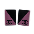 Chanel CC Rectangular Clip on Earrings Black Pink Resin