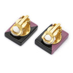 Chanel CC Rectangular Clip on Earrings Black Pink Resin — view 2