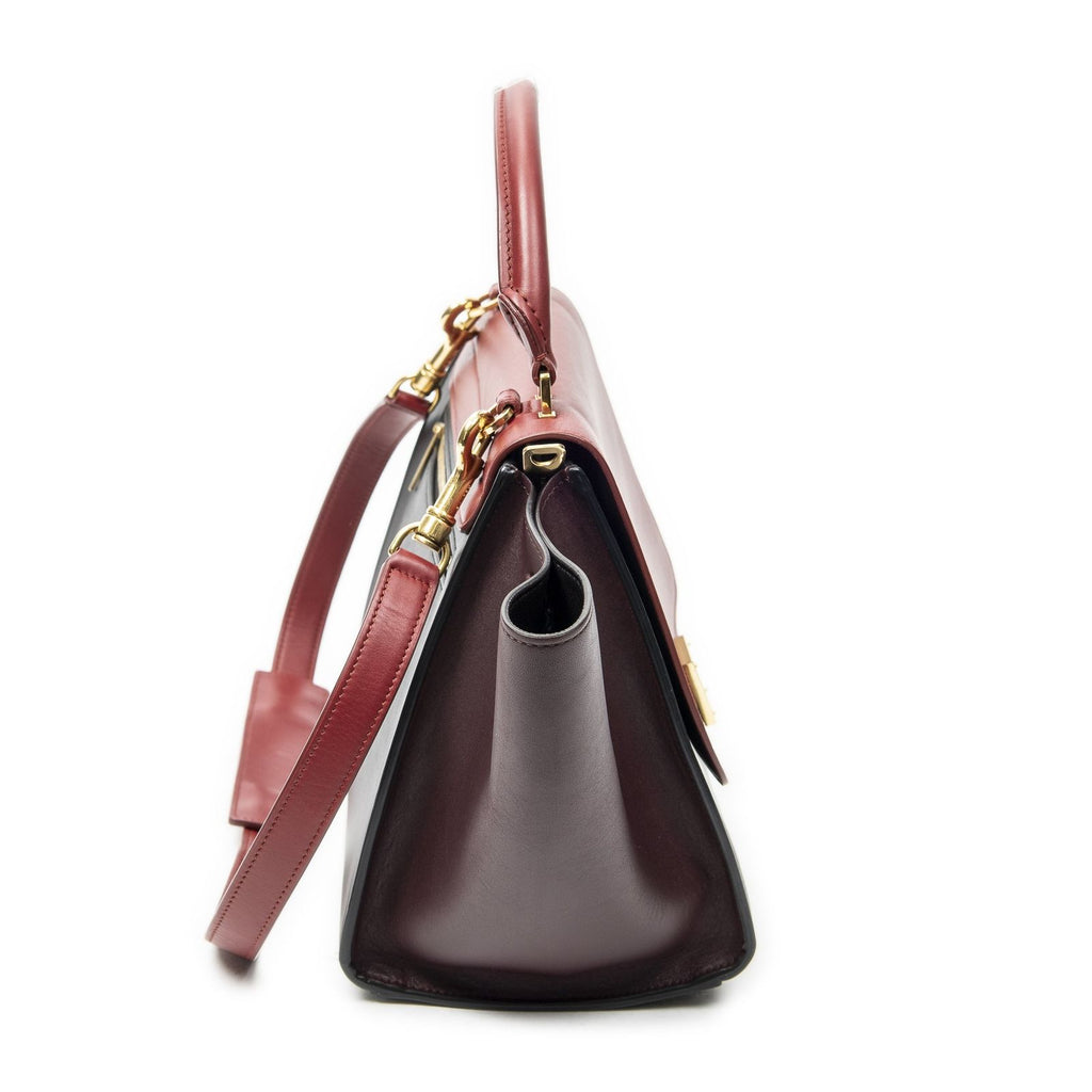 Celine Small Tricolor Trapeze Red Dark Brown Burgundy Calfskin Leather Messenger — view 4