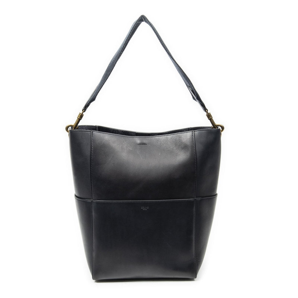 Celine Medium Seau Sangle Navy Calfskin Leather Messenger
