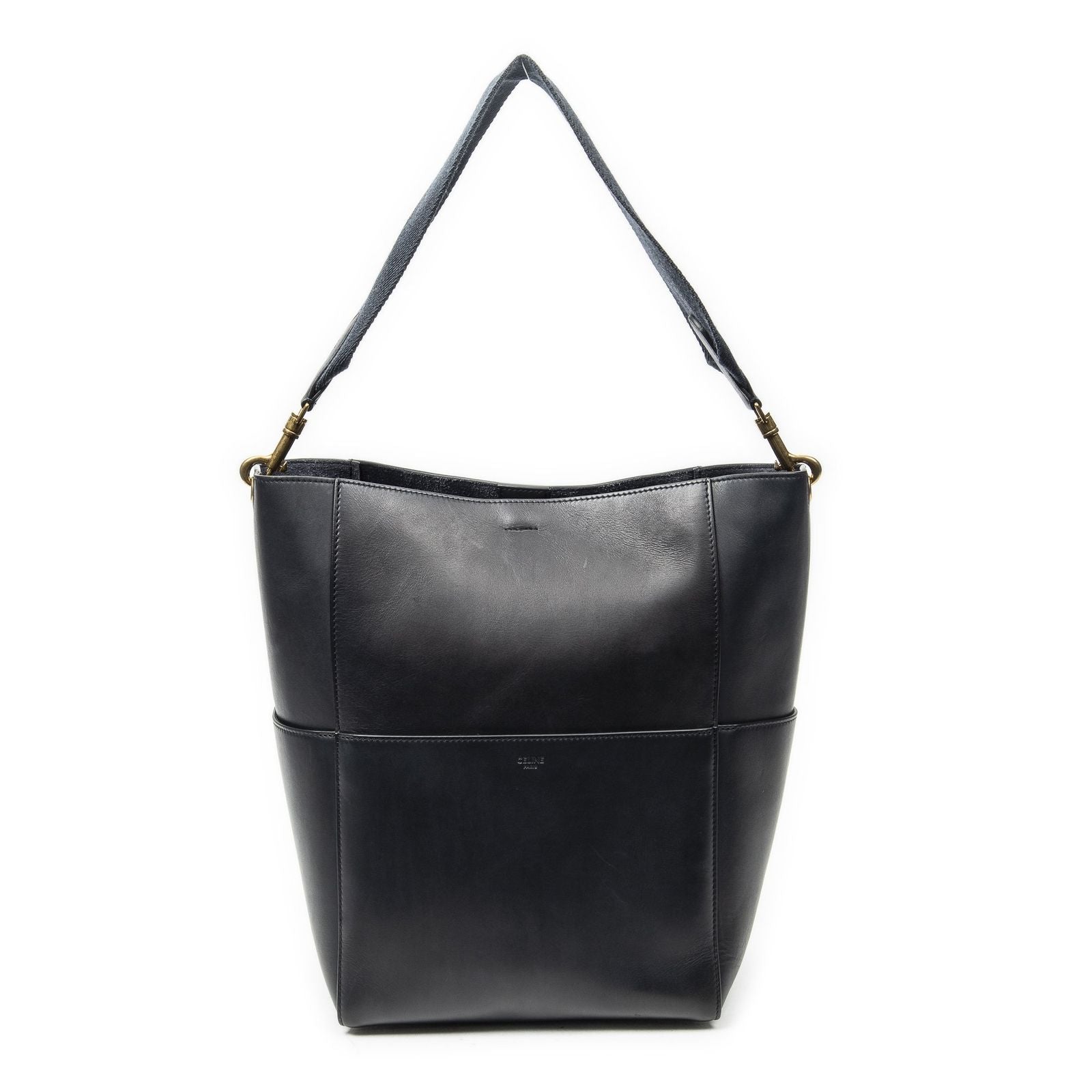 Celine Medium Seau Sangle Navy Calfskin Leather Messenger