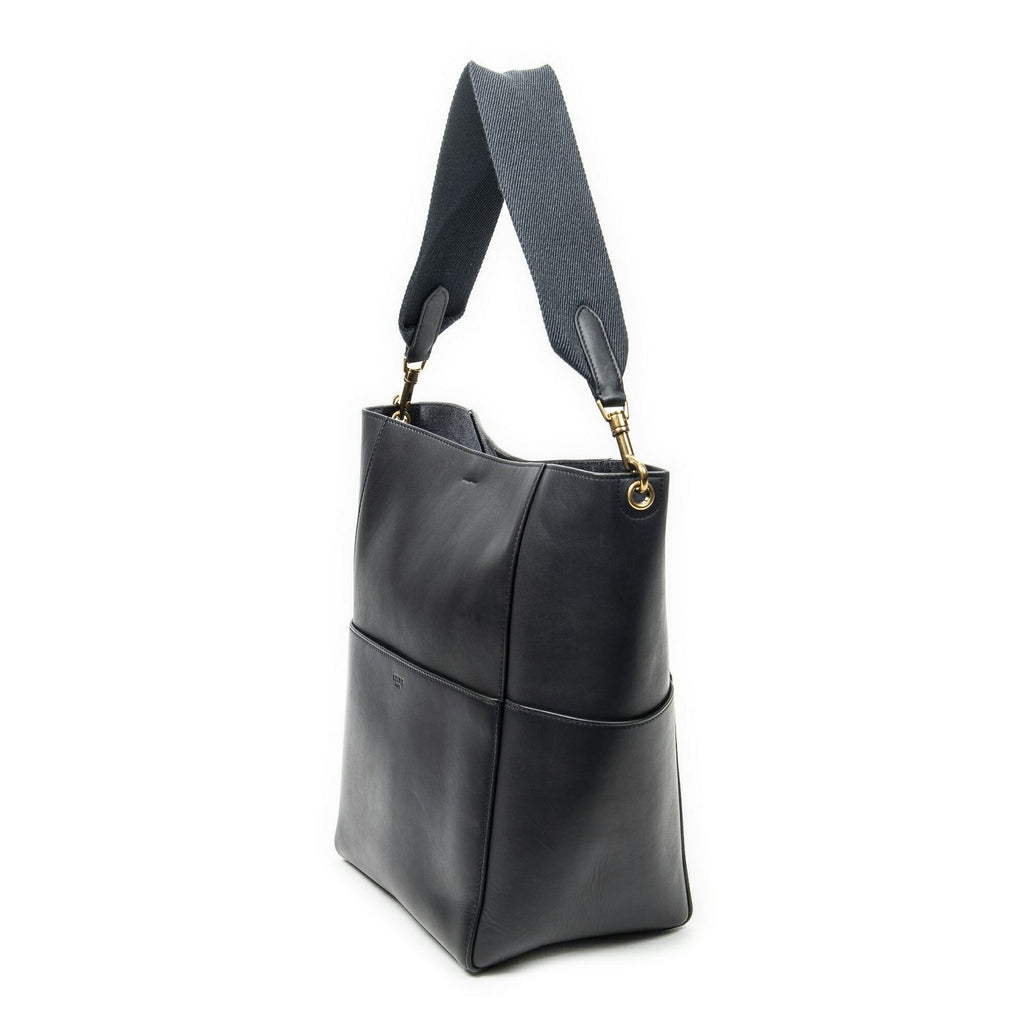 Celine Medium Seau Sangle Navy Calfskin Leather Messenger — view 2