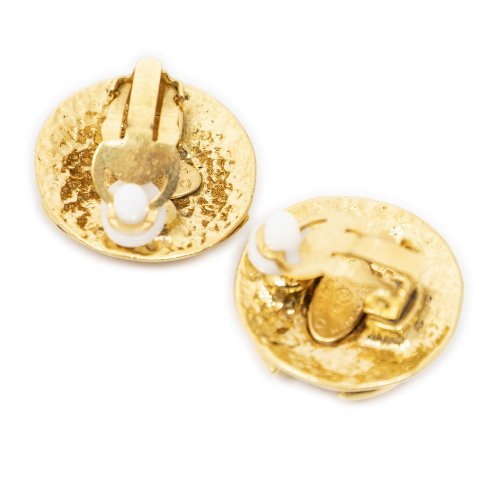 Chanel CC Logo Round Clip Type Earrings Gold Plated — view 2