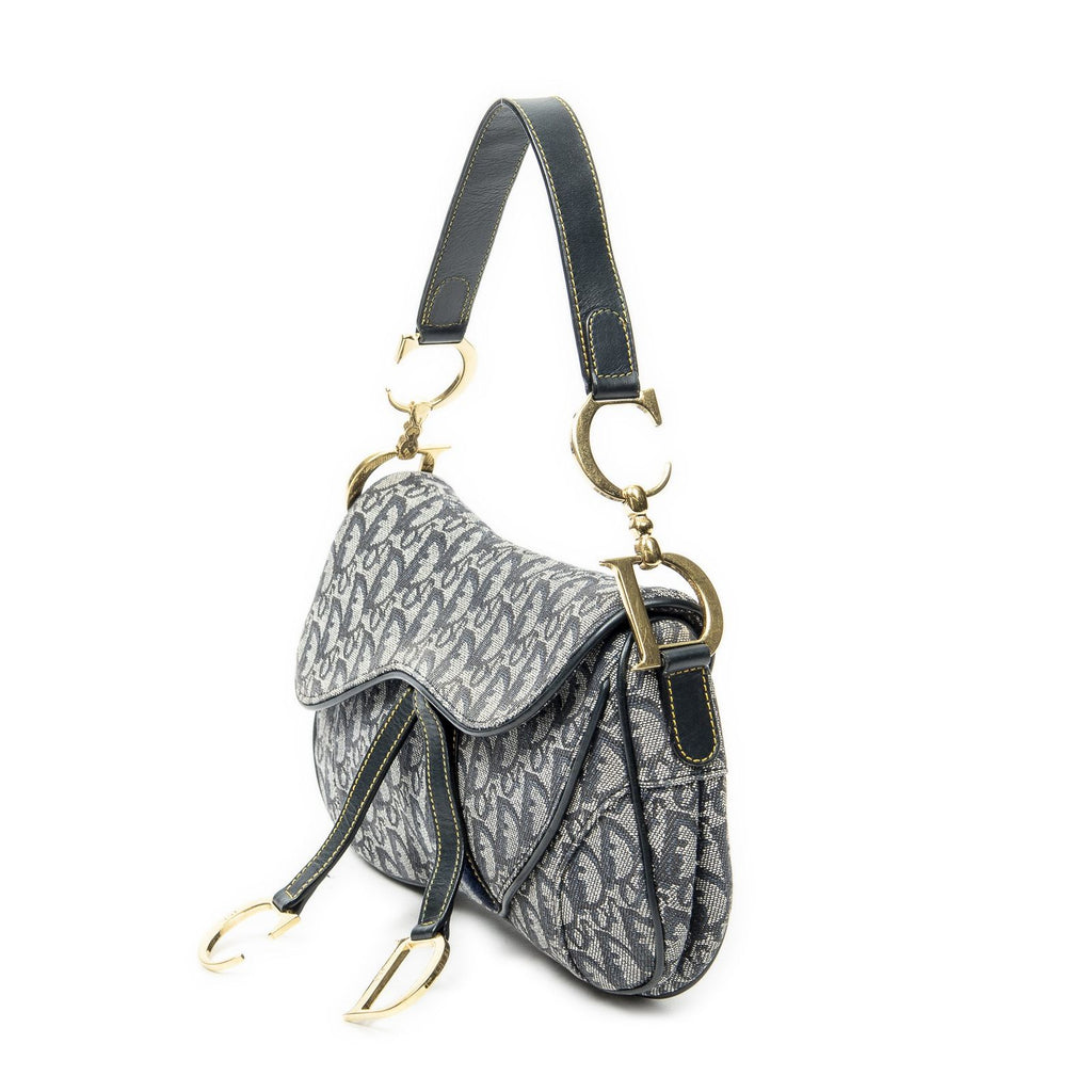 Dior Trotter Double Saddle Bag Navy Gray Pattern Canvas — view 2