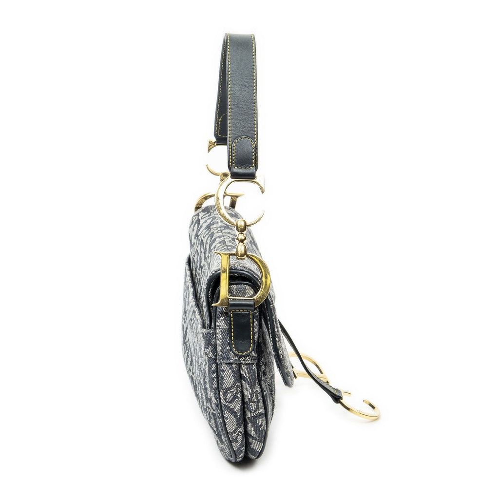 Dior Trotter Double Saddle Bag Navy Gray Pattern Canvas — view 4