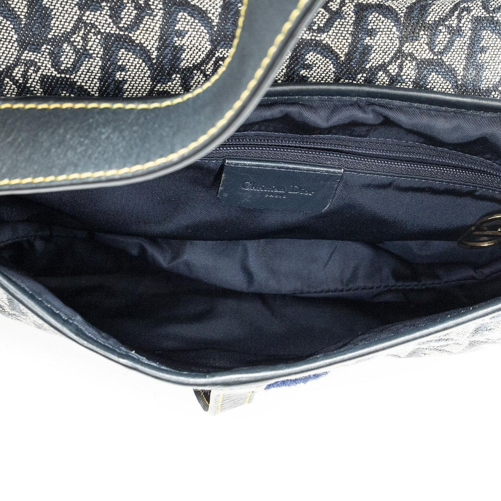 Dior Trotter Double Saddle Bag Navy Gray Pattern Canvas — view 9