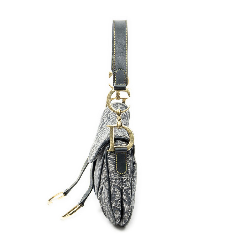 Dior Trotter Double Saddle Bag Navy Gray Pattern Canvas — view 3