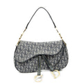 Dior Trotter Double Saddle Bag Navy Gray Pattern Canvas