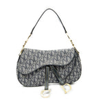 Dior Trotter Double Saddle Bag Navy Gray Pattern Canvas