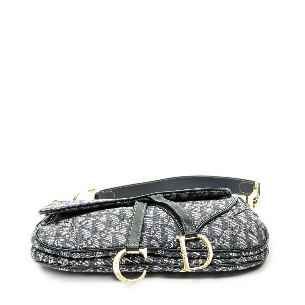 Dior Trotter Double Saddle Bag Navy Gray Pattern Canvas — view 6