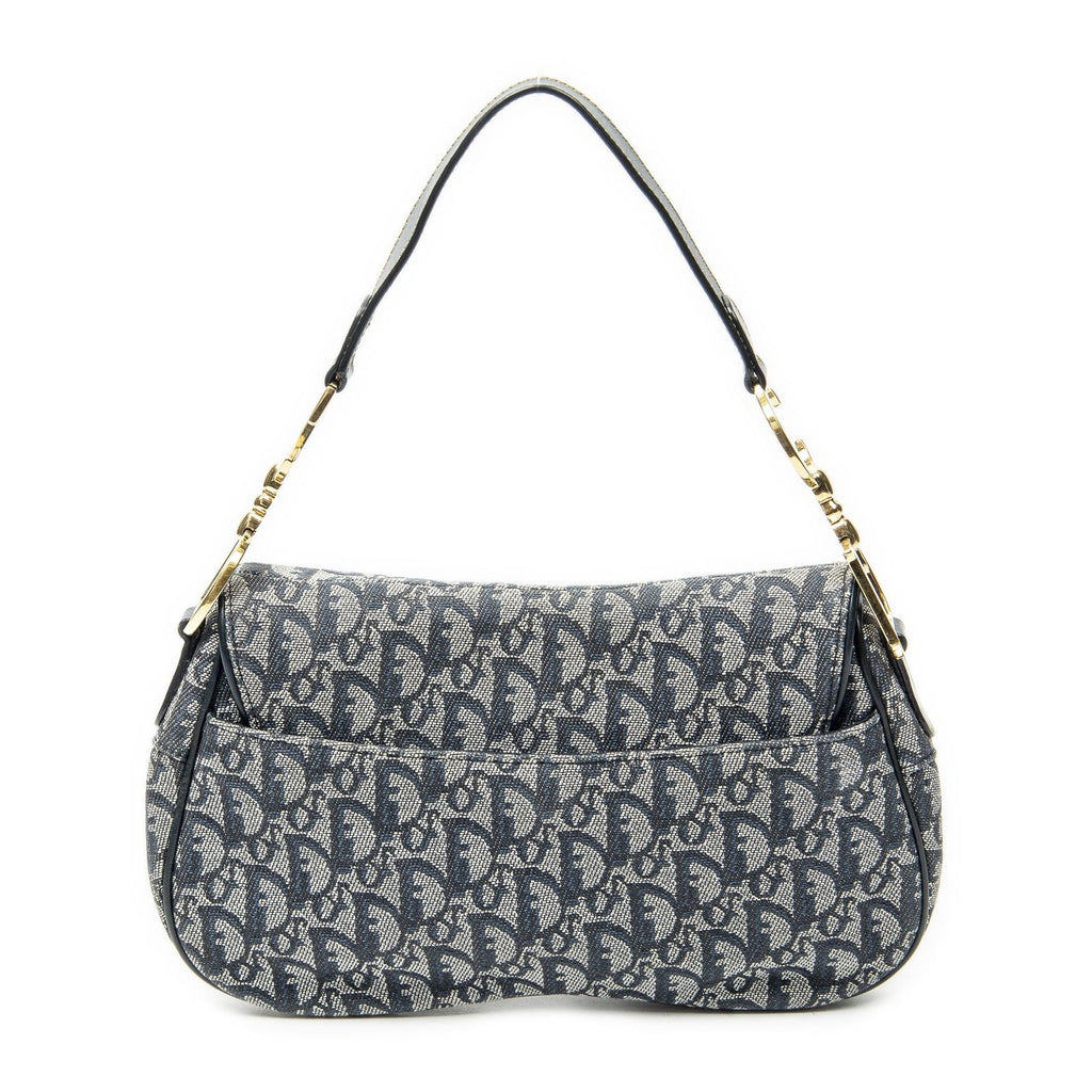 Dior Trotter Double Saddle Bag Navy Gray Pattern Canvas — view 5