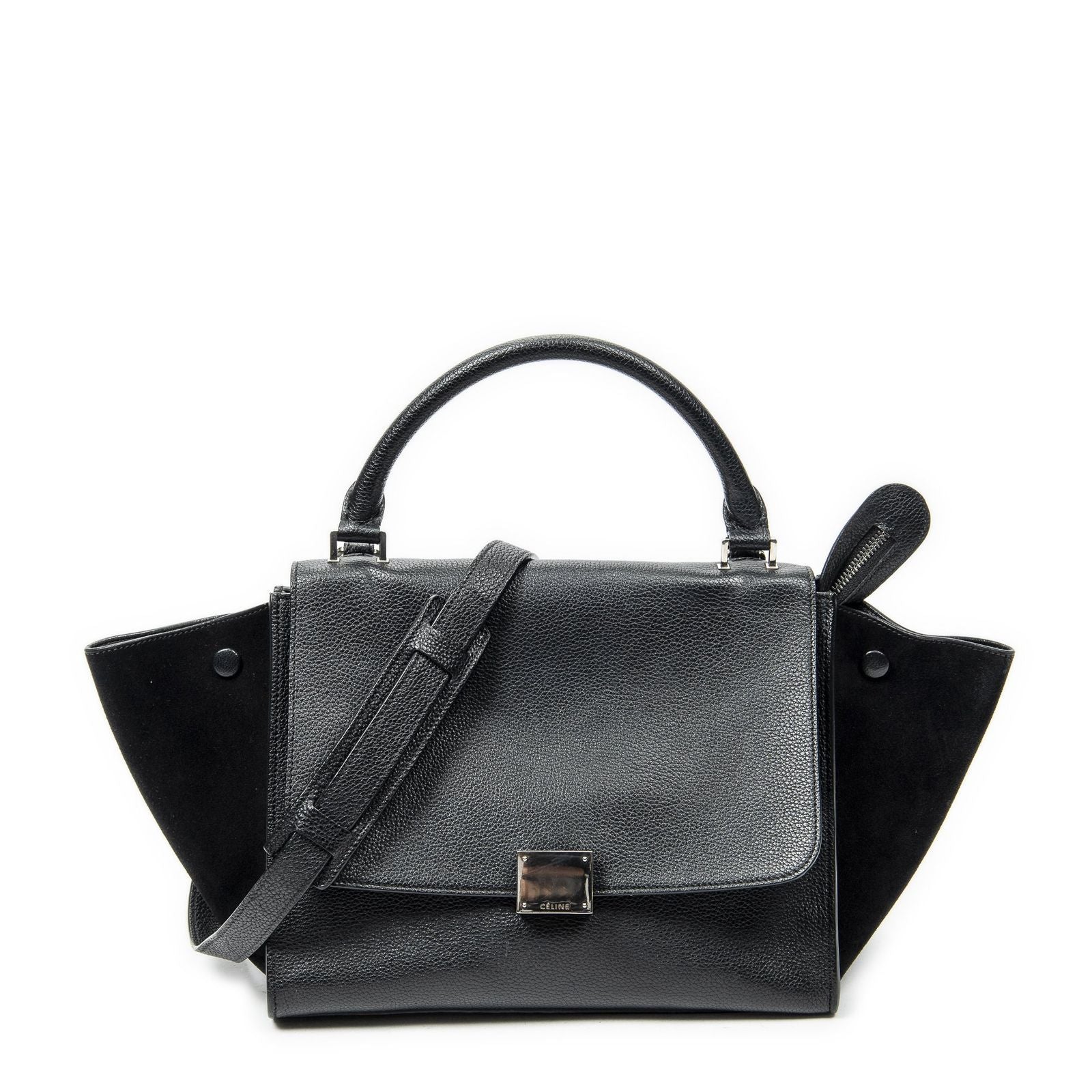 Celine Small Medium Swing Black Gray Calfskin Leather Messenger