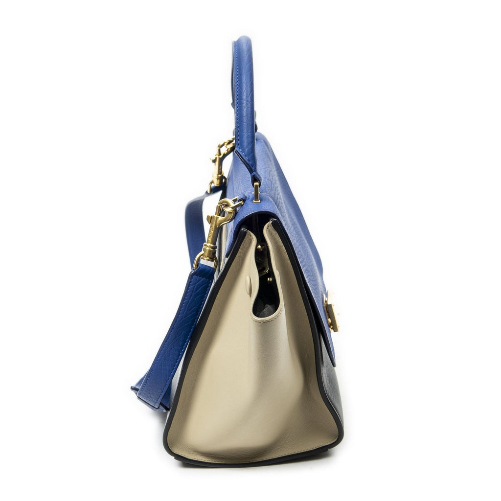 Celine Small Medium Swing Blue Black Beige Calfskin Leather Messenger — view 4