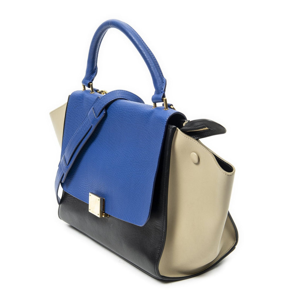 Celine Small Medium Swing Blue Black Beige Calfskin Leather Messenger — view 2