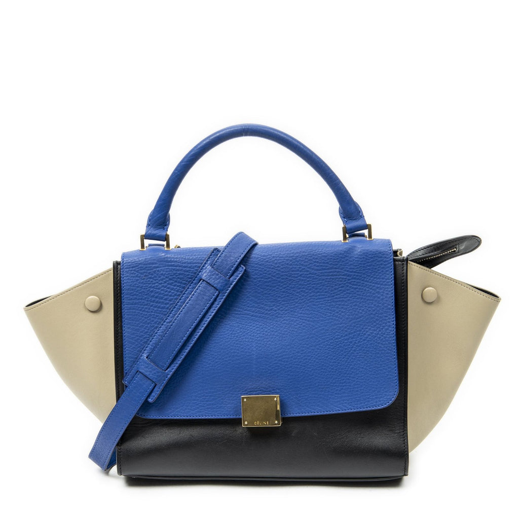 Celine Small Medium Swing Blue Black Beige Calfskin Leather Messenger