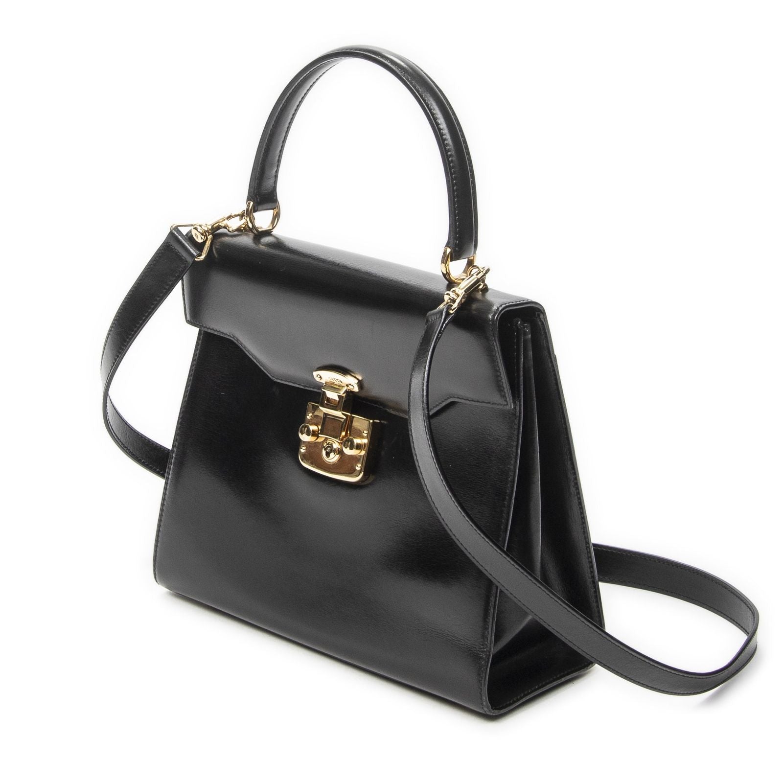 Gucci Vintage Flap Top Handle Black Smooth Calfskin — view 2